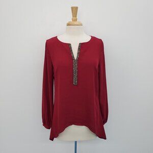 Juicy Couture Burgundy Red Rhinestone Detail Office Career Blouse Top XS Small